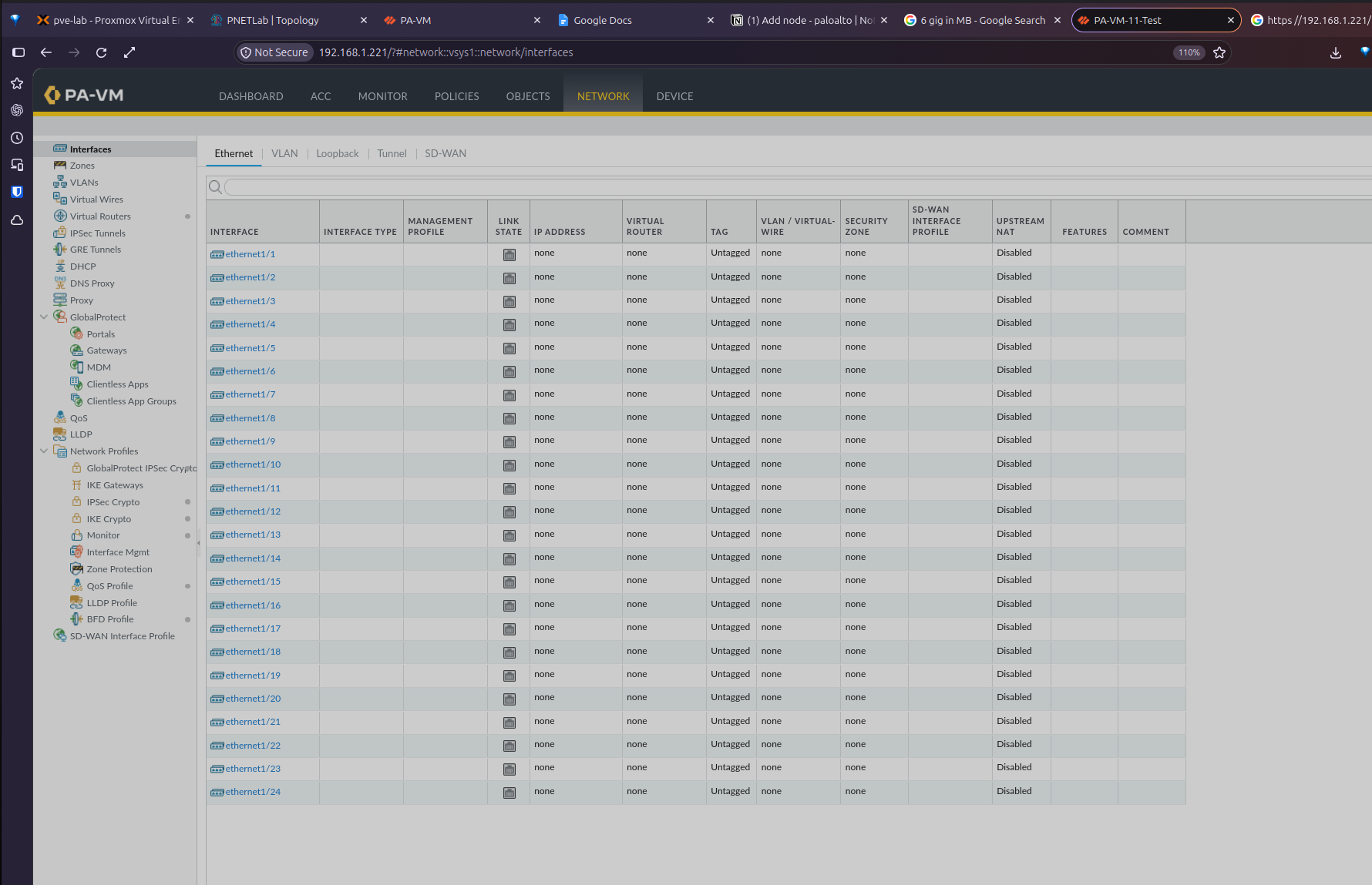 Working PAN-OS 11 web interface opened from the independently deployed Proxmox firewall VM
